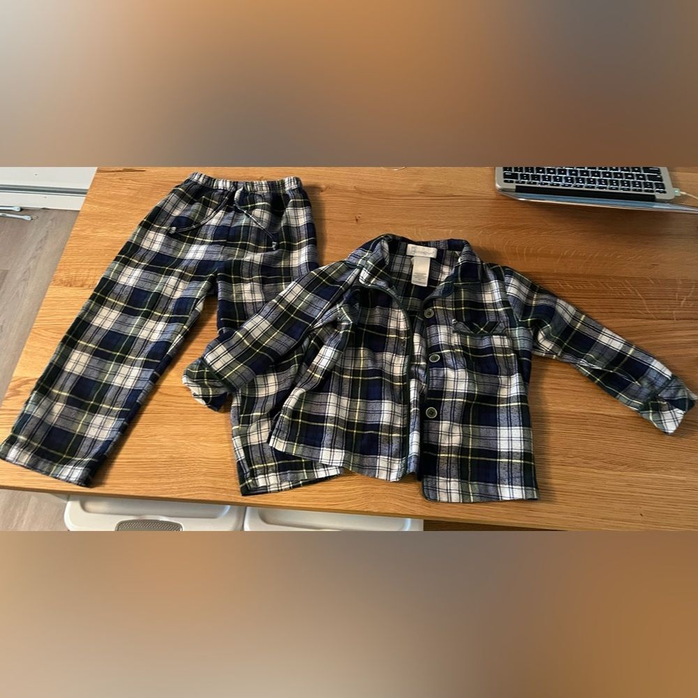Boys 3T tartan plaid pajama set blue green white plaid set